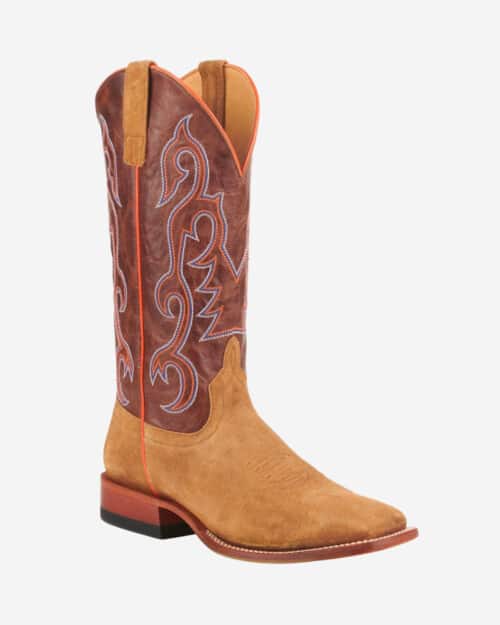 Anderson Bean Men's Horse Power Camel Roughout and Chocolate Wide Square Toe Cowboy Boots