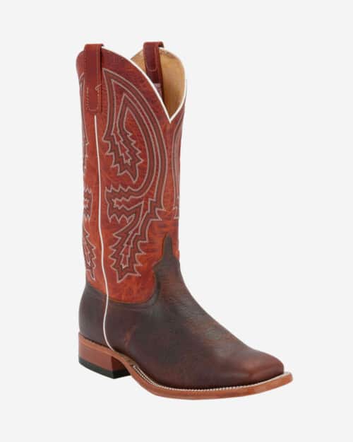 Anderson Bean Men's Brown Bison and Rust Double Welt Square Toe Cowboy Boot