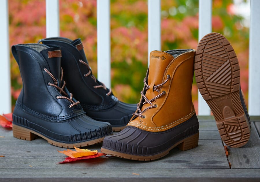 Two pairs of men's Quoddy duck boots made entirely in the USA