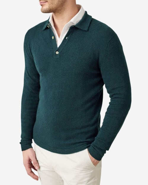 Luca Faloni Forest Green Pure Cashmere Polo Sweater