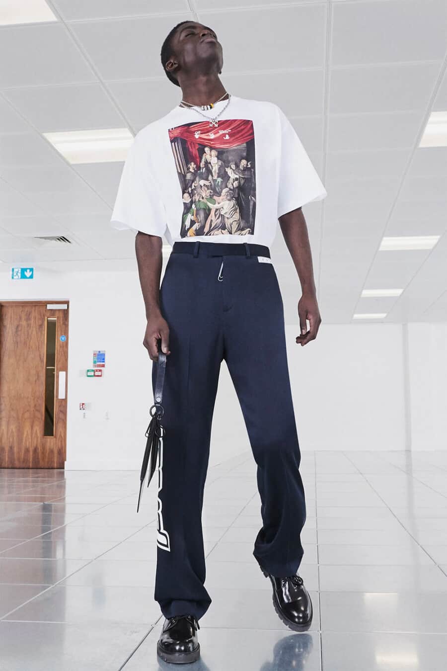 Men's Off-White t-shirt and trousers outfit