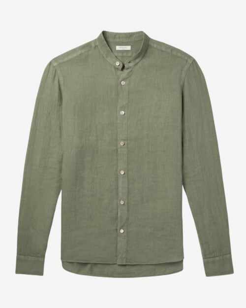 Boglioli Grandad-Collar Garment-Dyed Linen Shirt