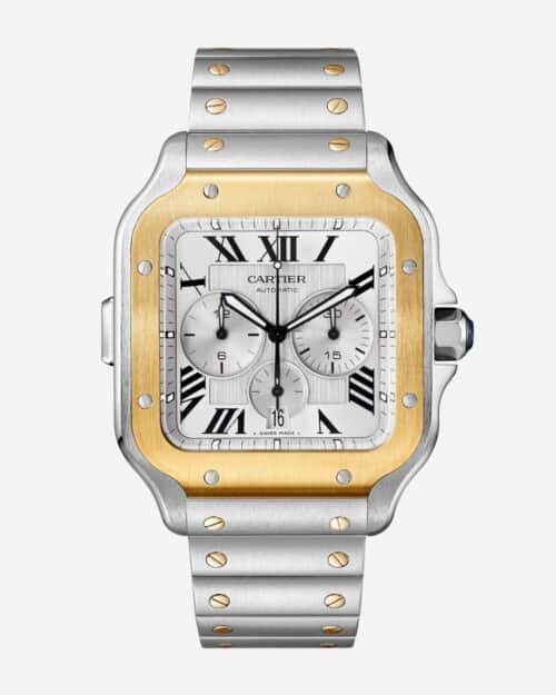 Santos de Cartier Automatic Chronograph 43.3mm Interchangeable 18-Karat Gold, Stainless Steel and Rubber Watch, Ref. No. W2SA0008