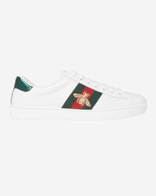 Gucci Ace Faux Watersnake-Trimmed Embroidered Leather Sneakers
