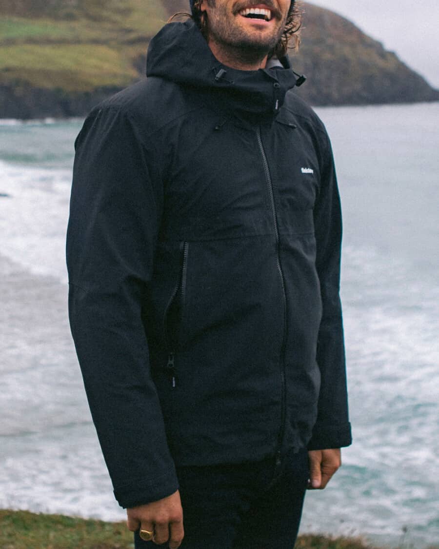 Black waterproof windbreaker jacket