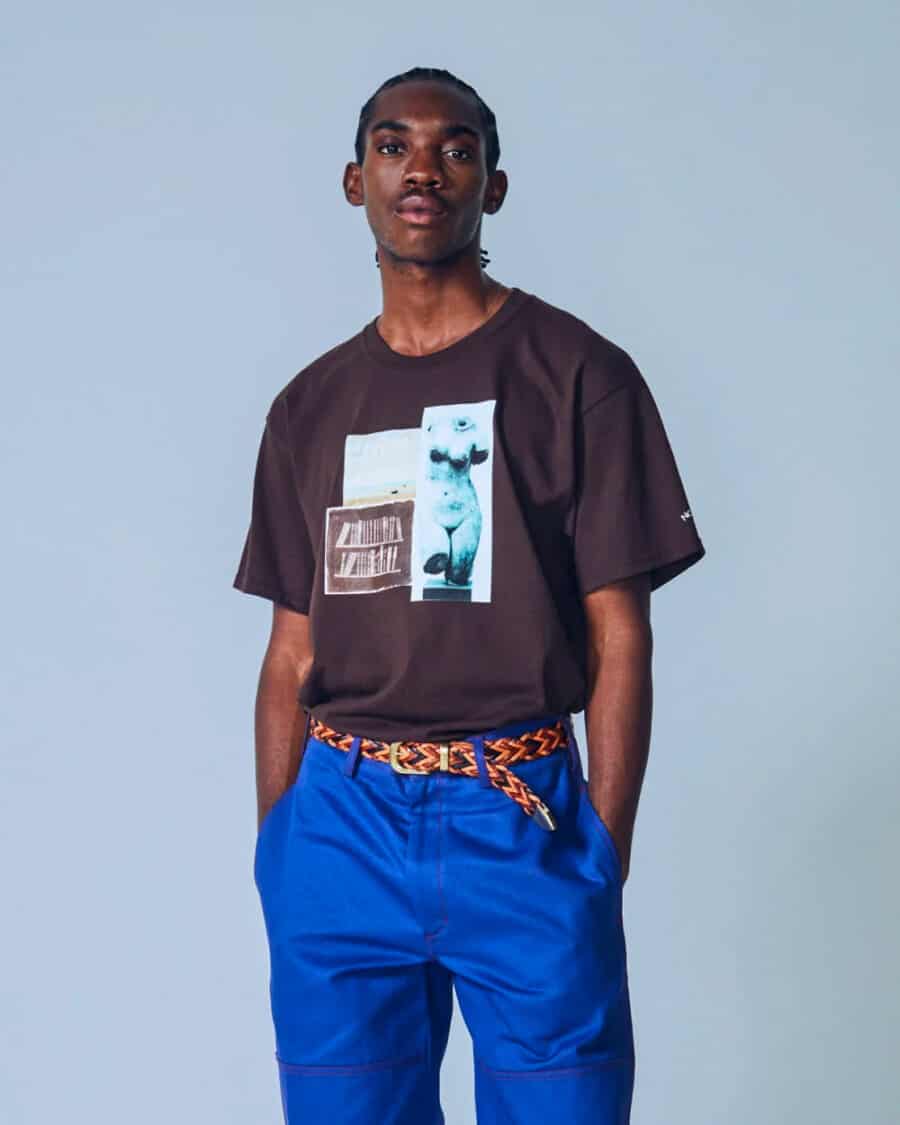 Men's Noah black printed streetwear T-shirt and bright blue pants outfit