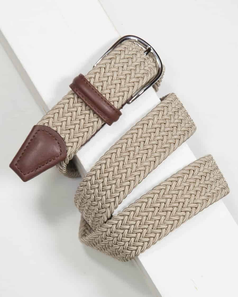 Luxury stone webbed men's belt with brown leather detailing by Anderson's