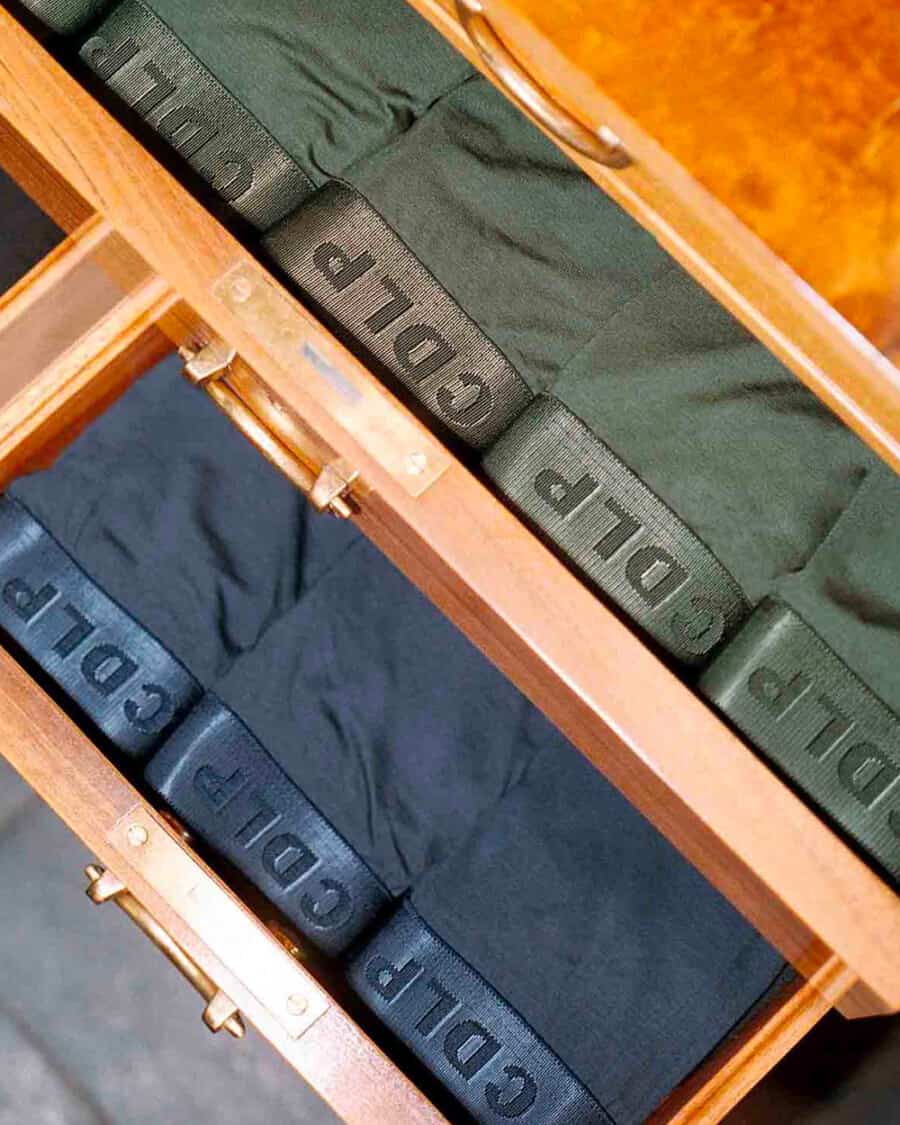 Drawers full of luxury navy and olive green men's CDLP boxer shorts