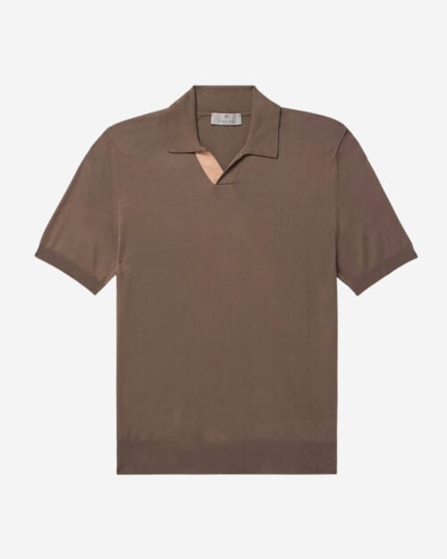 Canali Suede-Trimmed Cotton Polo Shirt