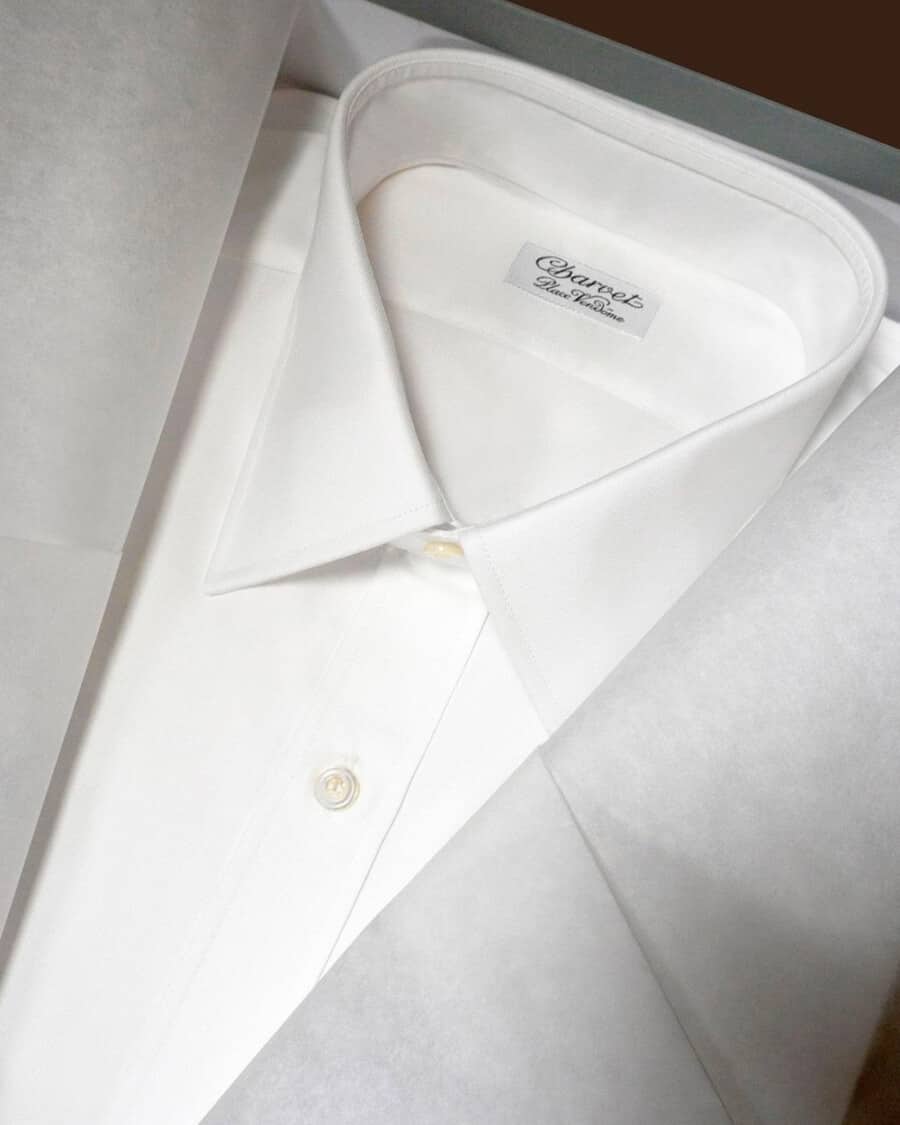 Close up of a high quality white Charvet dress shirt