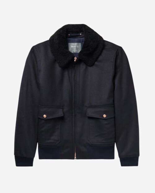 Private White V.C The Pilot's Shearling-Trimmed Wool Bomber Jacket