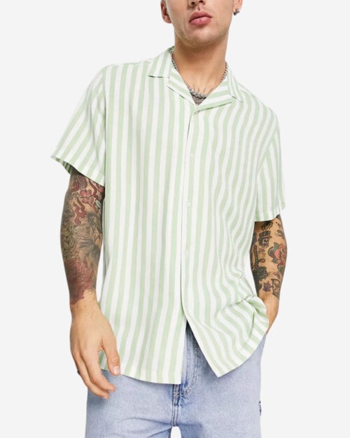 ASOS DESIGN revere stripe shirt in green