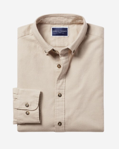 Charles Tyrwhitt Button-Down Collar Dobby Flannel Shirt - Oatmeat