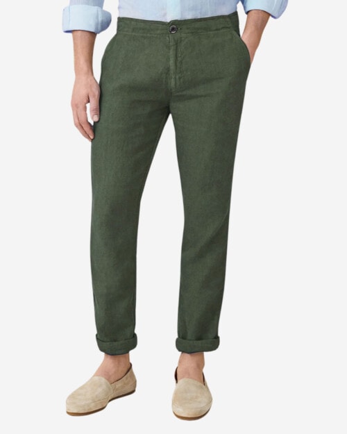 Luca Faloni Khaki Green Lipari Linen Trousers