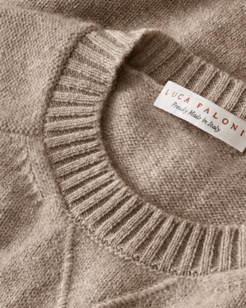 The Made in Italy label of a high quality Luca Faloni knitted sweater