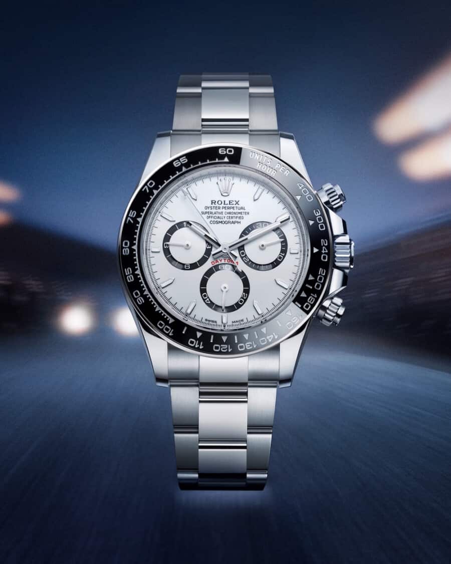 Rolex Daytona Cosmograph watch with white dial in steel