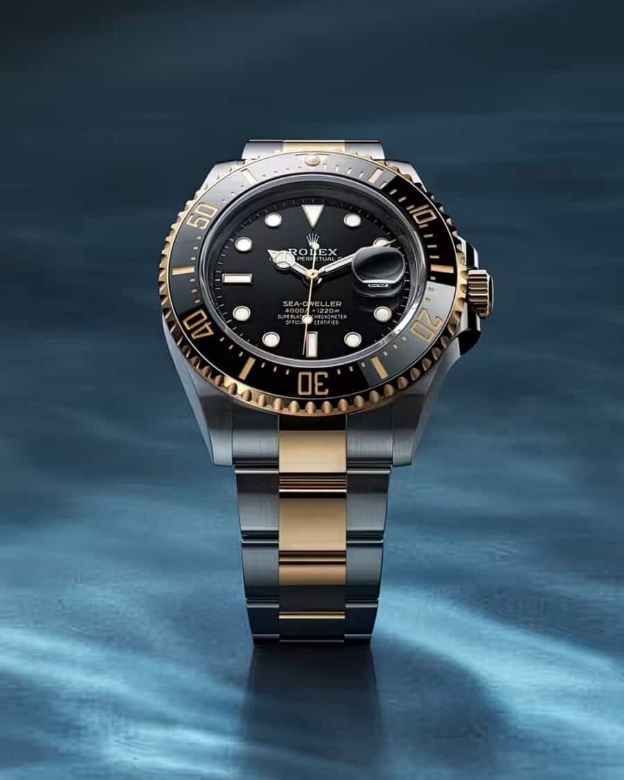 Rolex Sea-Dweller watch in steel and gold on water