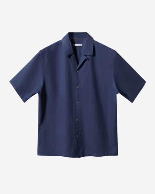 Mango Cotton-Linen Bowling-Collar Shirt