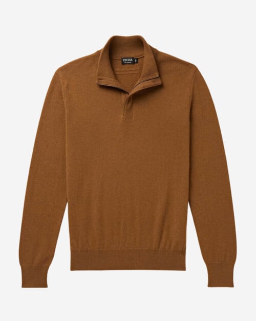Zegna Oasi Nubuck-Trimmed Cashmere Half-Zip Sweater