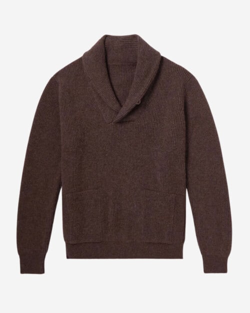 Anderson & Sheppard Shawl-Collar Ribbed Cashmere Sweater