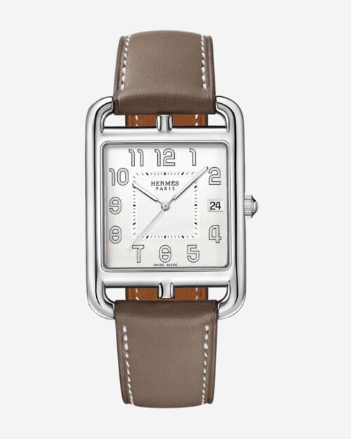 Hermes Cape Cod 41mm rectangular watch with taupe strap