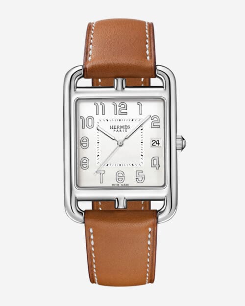Hermes Cape Cod 41mm rectangular watch with tan leather strap