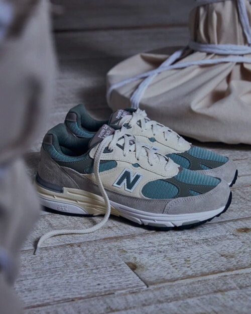 KITH x New Balance 993 'Spring 101' sneakers lifestyle shot