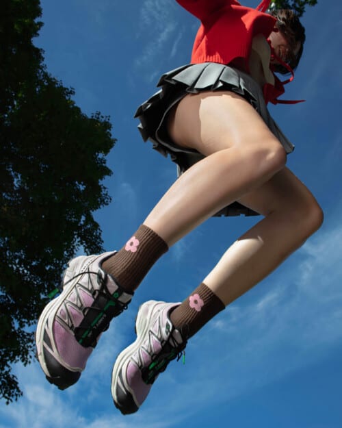 Sandy Liang x Salomon XT-6 Expanse 'Cradle Pink' sneakers worn on feet