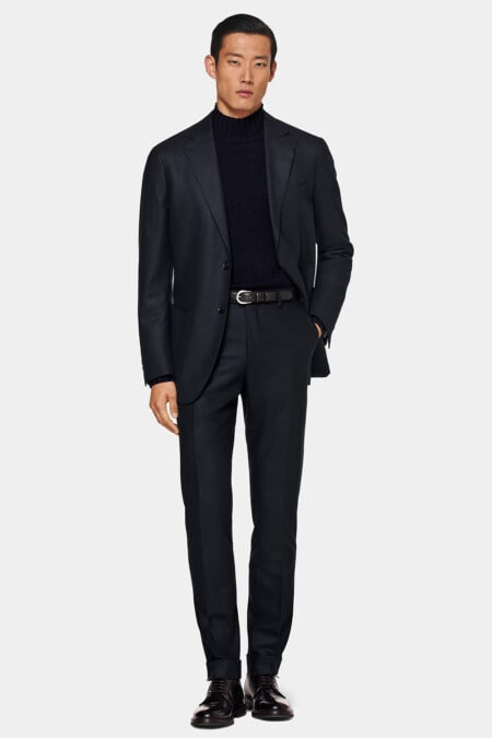 Turtleneck Suit + Free Turtleneck Sweater Package - Black Mens Suit