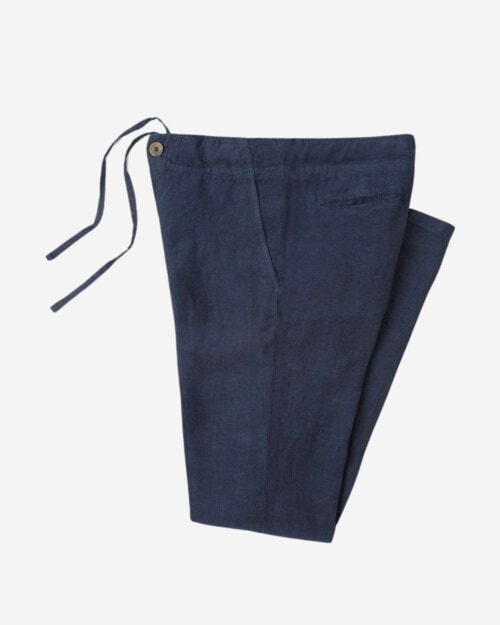 Luca Faloni Navy Blue Lipari Linen Trousers