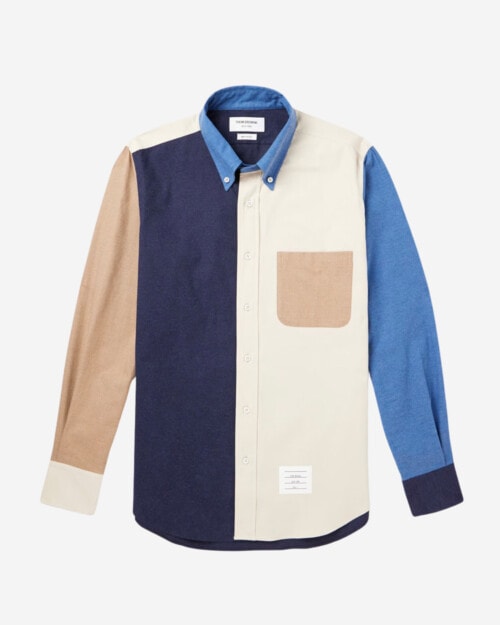 Thom Browne Button-Down Collar Colour-Block Cotton-Flannel Shirt