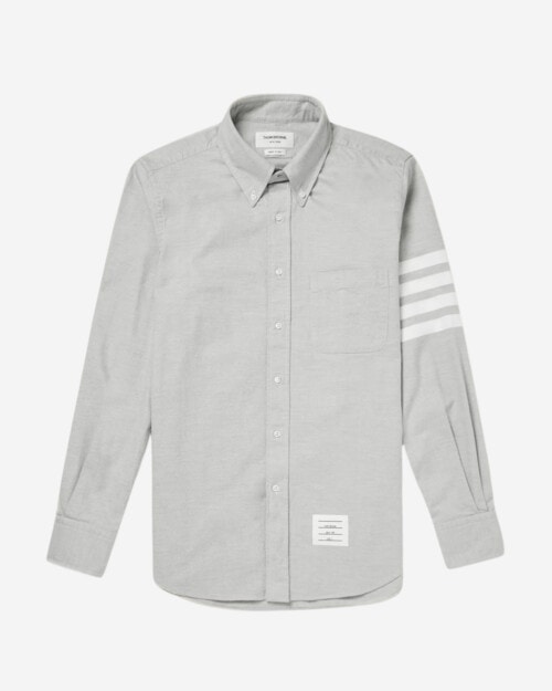 Thom Browne Button-Down Collar Striped Cotton-Flannel Shirt