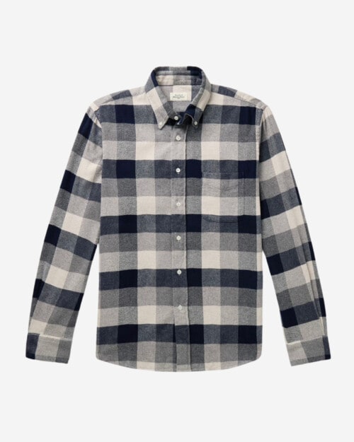 Hartford Pitt Button-Down Collar Checked Cotton-Flannel Shirt