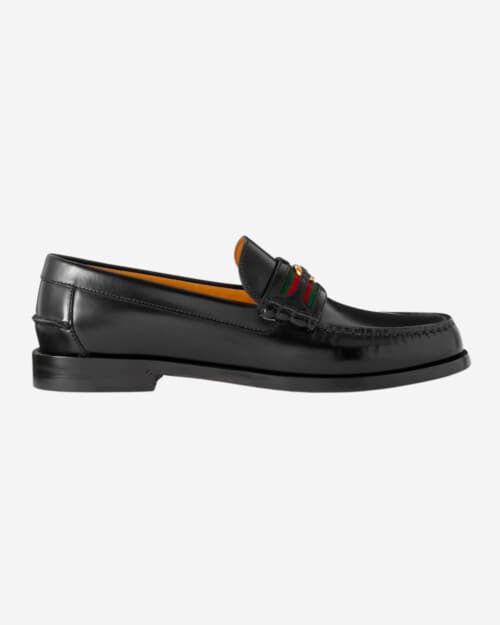 Gucci Kaveh Webbing-Trimmed Leather Loafers