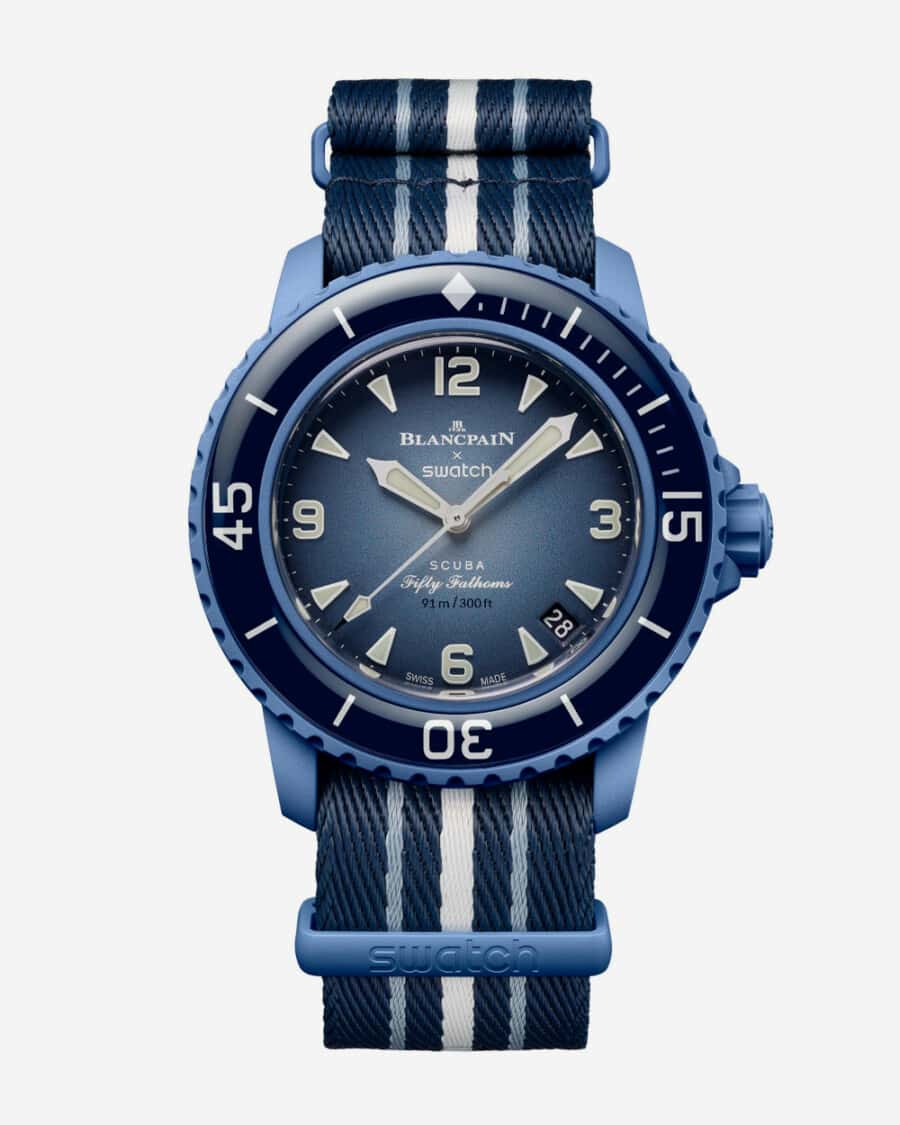 Blancpain x Swatch Bioceramic Scuba Fifty Fathoms Atlantic Ocean edition in blue