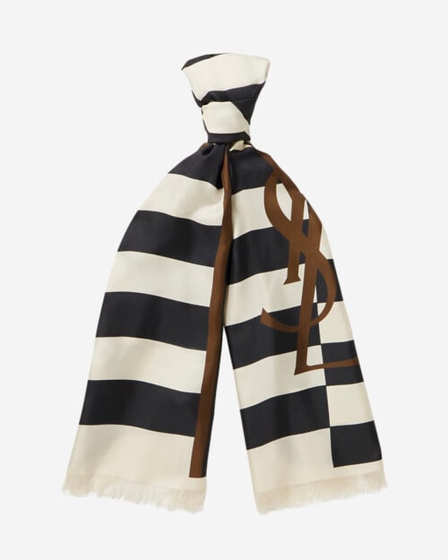 Saint Laurent Frayed Striped Silk-Twill Scarf