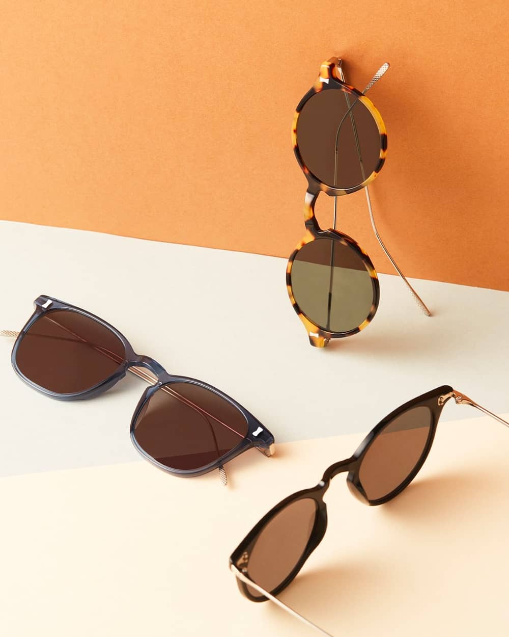 Selection of men's Cubitts sunglasses in blue and tortoiseshell acetate with tinted lenses