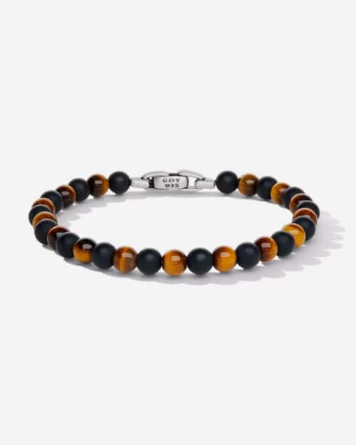 David Yurman Sterling Silver Spiritual Beads Alternating Onyx and Tiger Eye Bracelet