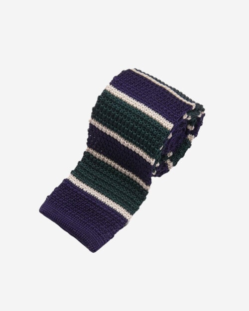 John Simons Silk Knitted Tie – Green/Ivory/Navy
