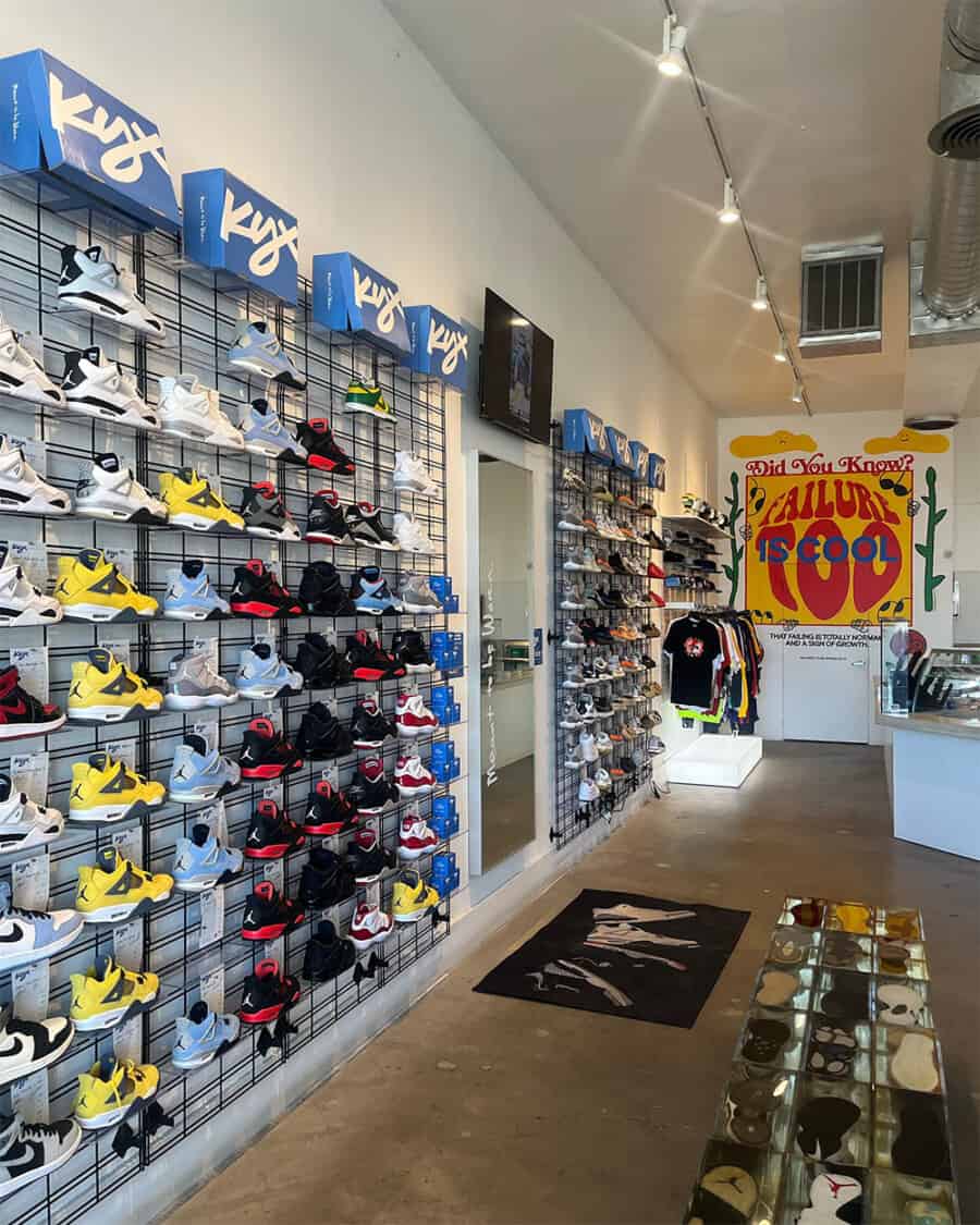 Sneaker wall inside White Label Creamery Store in Los Angeles