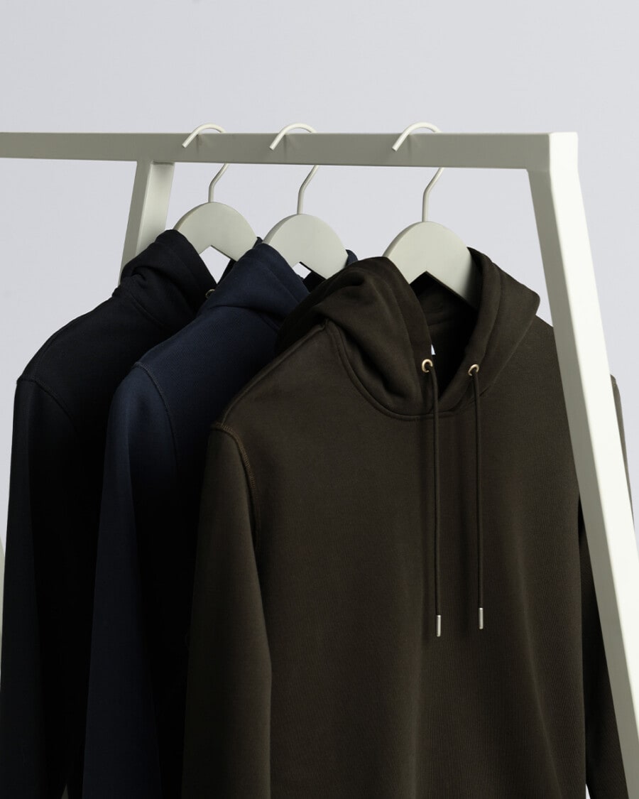 Three sustainable organic cotton hoodies for men by ASKET